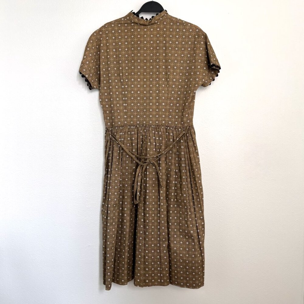Mode O'Day 1950s Vintage Fit and Flare Midi Dress Brown Calico Print Size S/M - Picture 3 of 10